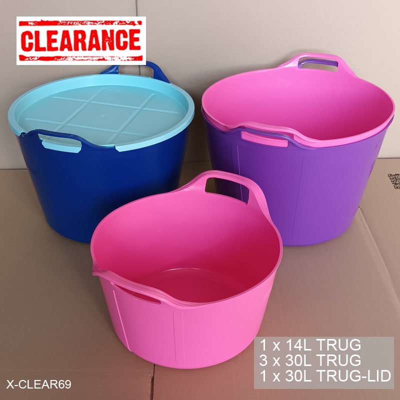 Assorted Mix of 4 Rainbow Trugs 14 Litre, 30 Litre and 1 Trug-Lid (Slight Seconds)